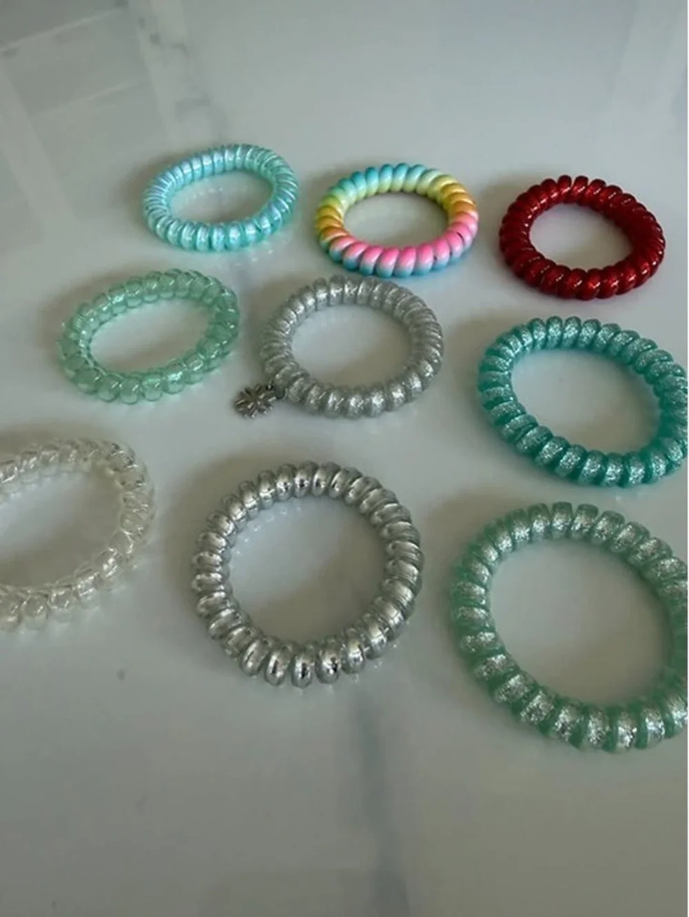 Set of 9 Spiral Coil Hair Ties - Assorted Colors